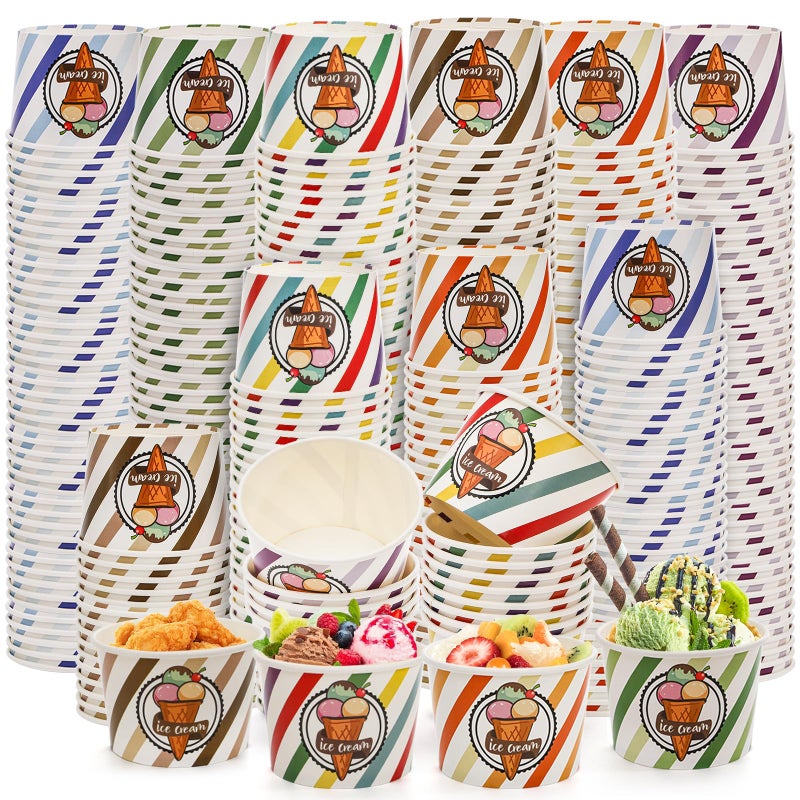 DEAYOU 240 Pack Paper Ice Cream Cups, 8 oz Disposable Dessert Bowls, Treat Cups for Sundae, Parfaits, Frozen Yogurt, Soup, Snack, Party Supplies, Colorful Stripes, 6 Styles - Image 1